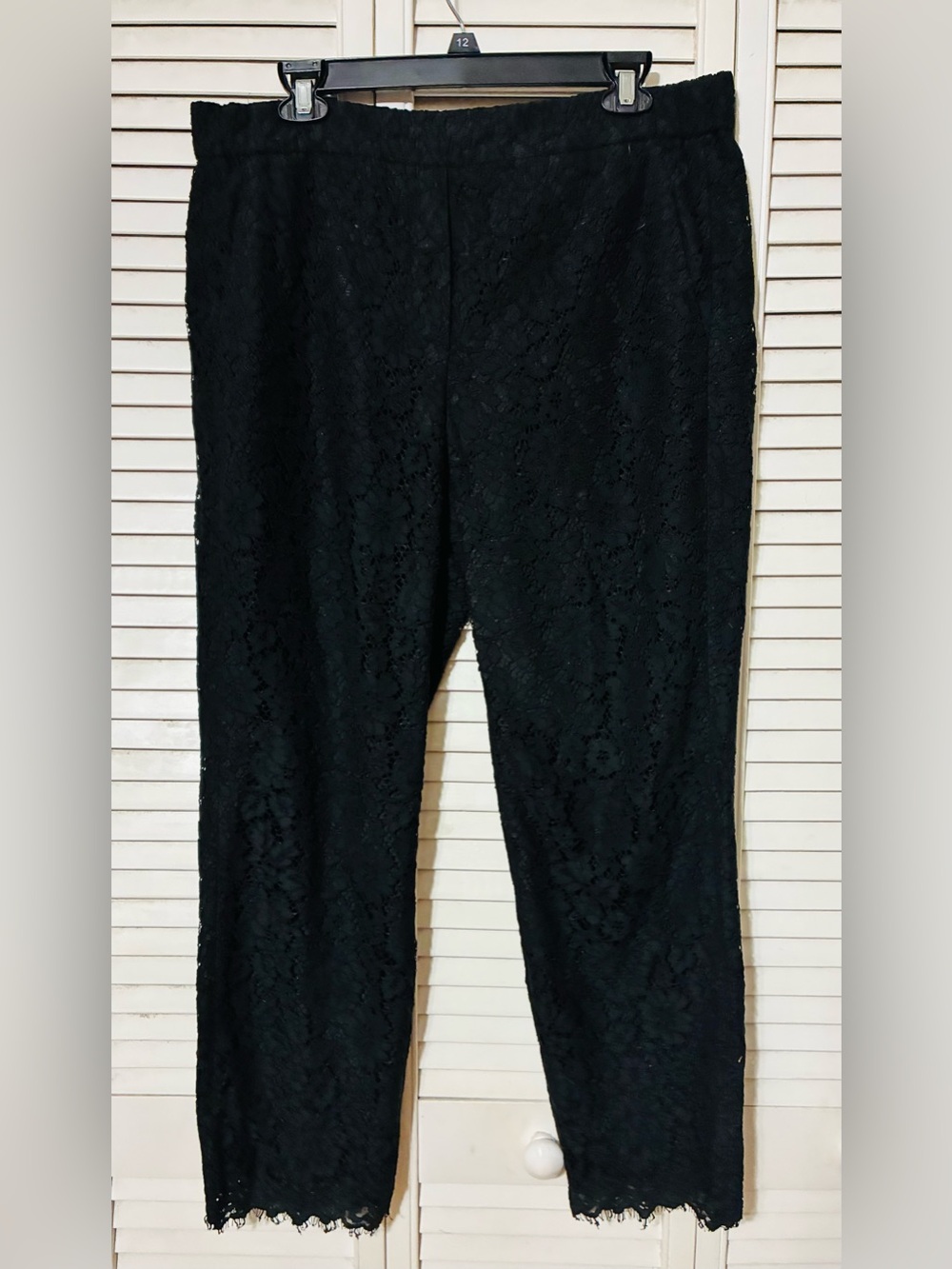 J. Crew 12T Black Lace Overlay lined, crop dress slacks.